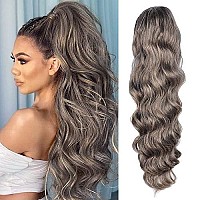 Kethbe 24 Inch Drawstring Ponytail Hair Extensions Long Wavy Synthetic Hairpieces Wrap Around Ponytail For Women (6-20)