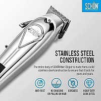 SCHON Cordless Rechargeable Hair Clipper and Trimmer for Men, Women, Children - Solid Stainless Steel Electric Buzzer with Precision Blades, Hair Cutting Kit with 8 Color-Coded Guide Combs