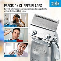 SCHON Cordless Rechargeable Hair Clipper and Trimmer for Men, Women, Children - Solid Stainless Steel Electric Buzzer with Precision Blades, Hair Cutting Kit with 8 Color-Coded Guide Combs