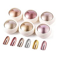 Bishengyf Chrome Nail Powder 6 Jars Rose Gold Mirror Effect Manicure Pigment Glitter Dust For Salon Home Diy Nail Art Deco With 6 Eyeshadow Sticks