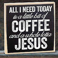 Coffee And Jesus - Coffee Sign - Rustic Wooden Coffee Sign - Little Signs With Sayings - Funny Home Decor Must Haves For Kitchen, Dining Room - Coffee Bar Sign - Cool Coffee Accessories Gift For Her