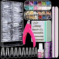 Acrylic False Nail Tips Kit, Fandamei 600 Pcs Full Cover Clear Fake Nail Tips With Nail Glue, Nail Butterfly Glitter, Nail Foil Chip, Ab Nail Rhinestones,Nail Clipper,Nail File, Nail Brush,Nail Buffer