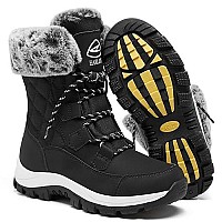 Earlde Womenas Snow Boot With Waterproof Lace Up Mid-Calf Outdoor Winter Deep Tread Rubber Sole