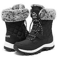 Earlde Womenas Snow Boot With Waterproof Lace Up Mid-Calf Outdoor Winter Deep Tread Rubber Sole