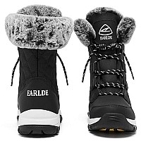 Earlde Womenas Snow Boot With Waterproof Lace Up Mid-Calf Outdoor Winter Deep Tread Rubber Sole