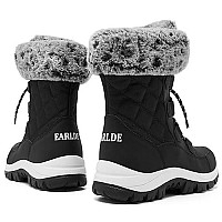 Earlde Womenas Snow Boot With Waterproof Lace Up Mid-Calf Outdoor Winter Deep Tread Rubber Sole