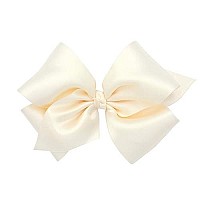 Wee Ones Girls Classic French Satin Hair Bow On A Weestay No-Slip Hair Clip Wknot Wrap Center, King, Ecru