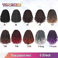 Toyotress Tiana Passion Twist Hair - 12 Inch 2 Pcs Pre-Twisted Crochet Braids Natural Black, Synthetic Braiding Hair Extension ( 12 Inch, 1B)