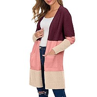 Qixing Womens Casual Open Front Knit Cardigans Plush Fuzzy Sweater Coat With Pockets Color Stitching