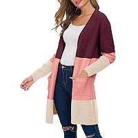 Qixing Womens Casual Open Front Knit Cardigans Plush Fuzzy Sweater Coat With Pockets Color Stitching