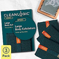 Cleanlogic Sport Exfoliating Body Scrubber, Large Exfoliator Tool For Athletes, Daily Skincare Routine For Smooth Clean Skin, Assorted Colors, 3 Count Value Pack