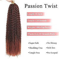 Leeven 24 Inch Long Water Wave Crochet Hair For Passion Twist 7 Packs Goddess Locs Crochet Hair Omber Copper Red Passion Twists Hair For Butterfly Locs Braids Hair For Women T350