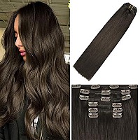 Windtouch Clip In Hair Extensions Human Hair Dark Brown Hair Extensions For Women 15Inch 70G 7Pcs 2 Gift For Women