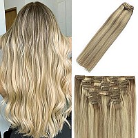 Clip In Hair Extensions Remy Hair Mixed Bleach Blonde For Women Balayage 20Inch 70G Hair Extensions For Blonde Clip Ins 18P613 7Pcs