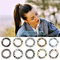 79Style 30Pcs Spiral Hair Ties No Crease Coil Hair Ties Spiral Ponytail Holder Plastic Scrunchies For Thick Curly Hair Girls Women (Leopard 10 Colors)