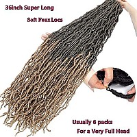 Ombre New Soft Faux Locs 36Inch 6Packs Super Long Brown Goddess Locs Crochet Hair Natural Pre Looped Natural Crochet Braid Curly Wave Braiding Hair36Inch T27