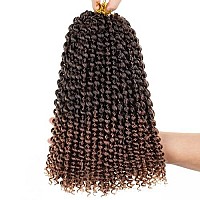 Leeven 2 Packs Ombre Brown Short Passion Twist Hair Pre Looped Water Wave Crochet Braiding Hair For Distressed Butterfly Locs 12 Inch Bohemian Hair For Passion Braids Twist Hair T30