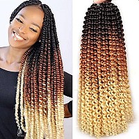 Leeven 18 Inch 3 Tones Water Wave Passion Twist Crochet Braids Hair For Butterfly Locs Hot Water Setting Ombre Brown To Blonde Passion Twist Crochet Braiding Hair 6 Packs Long Bohemian Braids Hair