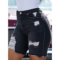 Utyful Women Stretch Ripped Bermuda Denim Shorts Distressed Knee Length Short Jeans Roll Hem-Light Blue Medium