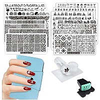 Fingerangel 21Pcs Nail Stamp Plate Set 16Pcs Mix Design Stamping Nail Art Plate + 2Nail Stamper + 2Scraper+1Pcs Case Nails Art Stamping Plate Scraper Stamper Set Leaves Flowers Nail Plate V17-32