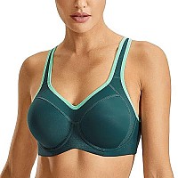 Syrokan Womens Full Support High Impact Racerback Lightly Lined Underwire Sports Bra Spruce Green 42Dd