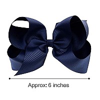 Deeka 2 Pcs 6 Big Hand-Made Grosgrain Ribbon Solid Color Hair Bows Alligator Clips Hair Accessories For Little Teen Toddler Girls Kids Set Of 2 -Navy Blue