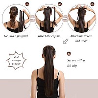 Barsdar 28 Inch Ponytail Extension Long Straight Wrap Around Clip In Synthetic Fiber Hair For Women