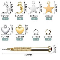 Pagow 71 Pcs Dangle Nail Art Charms, Nail Jewelry Rings With Nail Piercing Tool Hand Drill For Tips, Acrylic, Gels And Decorations