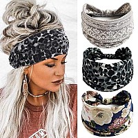 Aceorna Boho Bandeau Headbands Wide Knot Hair Scarf Floral Printed Hair Band Elastic Turban Thick Head Wrap Stretch Fabric Cotton Head Bands Thick Fashion Hair Accessories For Women Pack Of 3 (Simple)