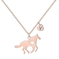 Monooc Y Initial Necklace Horse Gifts - Sliver Plated Heart Initial Necklaces For Teen Girls Dainty Initial Jewelry Horse Necklaces For Girls Women Kids Horse Necklace Horse Lover Gifts