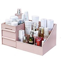 Simbuy Makeup Organizer For Vanity- Bathroom Countertop Cosmetics Organizer With Drawers For Lipstick, Brushes, Lotions, Eyeshadow, Nail Polish And Jewelry (Pink)