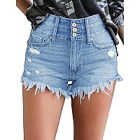 Luvamia Womens High Waist Denim Shorts Frayed Raw Hem Jean Shorts, Color Y Button Shorts Light Blue, Size S