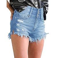 Luvamia Womens High Waist Denim Shorts Frayed Raw Hem Jean Shorts, Color Y Button Shorts Light Blue, Size S