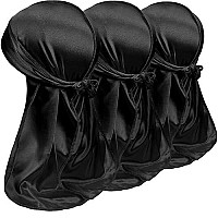 3Pcs Silky Durags For Men Wave, Satin Doo Rags For 360, 540, 720 Waves (Black)