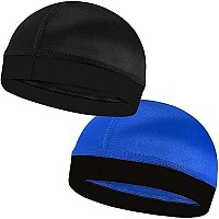 2Pcs Silky Stocking Wave Caps For Men, Doo Rags Compression Cap For 360, 540, 720 Waves (Blueblack)