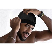 2Pcs Silky Stocking Wave Caps For Men, Doo Rags Compression Cap For 360, 540, 720 Waves (Blueblack)