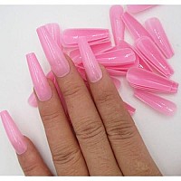 100Pc Extra Long Pink Colored Coffin Press On Nails Ballerina False Fake Acrylic Nail Tips Full Cover Fingernail Designs Artificial Nails For Women Girls Salon Nail Art Diy (Pink)