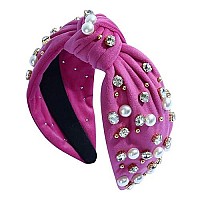 Fedans Pearly Crystal Knotted Women Headband Luxury Pink Jeweled Embellished Top Hairband Fashion Elegant Ladies Hair Band