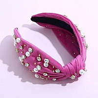 Fedans Pearly Crystal Knotted Women Headband Luxury Pink Jeweled Embellished Top Hairband Fashion Elegant Ladies Hair Band