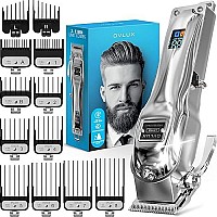 OVLUX [Newest 2023] Hair Clippers for Men - Professional Cordless Rechargeable Clippers for Hair Cutting, Full Metal Beard Trimmer, Barbers Trimmer, Birthday Gifts for Men, Gifts for Him Dad, Silver