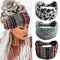 Aceorna Boho Bandeau Headbands Wide Knot Hair Scarf Floral Printed Hair Band Elastic Turban Thick Head Wrap Stretch Fabric Cotton Head Bands Thick Fashion Hair Accessories For Women 3 Pcs (Ladylike)