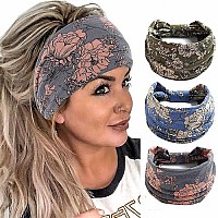 Aceorna Boho Bandeau Headbands Wide Knot Hair Scarf Floral Printed Hair Band Elastic Turban Thick Head Wrap Stretch Fabric Cotton Head Bands Thick Fashion Hair Accessories For Women 3 Pcs (Ladylike)