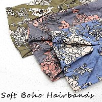 Aceorna Boho Bandeau Headbands Wide Knot Hair Scarf Floral Printed Hair Band Elastic Turban Thick Head Wrap Stretch Fabric Cotton Head Bands Thick Fashion Hair Accessories For Women 3 Pcs (Ladylike)