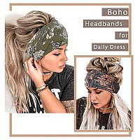 Aceorna Boho Bandeau Headbands Wide Knot Hair Scarf Floral Printed Hair Band Elastic Turban Thick Head Wrap Stretch Fabric Cotton Head Bands Thick Fashion Hair Accessories For Women 3 Pcs (Ladylike)