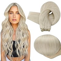 Full Shine Human Hair Weft Extensions 10Inch Light Blonde 50G Weft Sew In Hair Extensions Blonde Double Weft One Piece Weft Bundles Weave Extensions