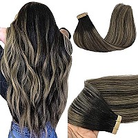 Goo Goo Balayage Tape In Hair Extensions 22 Inch Natural Black To Light Blonde Remy Human Hair Extensions 20Pcs 50G Tape In Hair Extensions Human Hair Long Hair Extensions