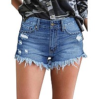 Luvamia Womens High Waisted Ripped Denim Shorts Frayed Raw Hem Jean Shorts, A1 Fresh Bright Blue, Size M