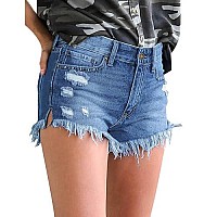 Luvamia Womens High Waisted Ripped Denim Shorts Frayed Raw Hem Jean Shorts, A1 Fresh Bright Blue, Size M