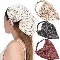 Awaytr Floral Head Kerchief Hair Scarf - 3Pcs Chiffon Hair Bandanas Print Floral Hair Scarf Headband With Hair Clip Kerchief Head Scarf Bandana For Women (Flower(Light Coffeeburgundynavy))