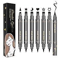 Lokfar 6 Pcs Double-Headed Liquid Eyeliner Stamp Pen Set, Eye Liners For Women Waterproof Eyeliner Pencil Black Eye-Liner Stencils Long-Lasting Tattoo Makeup-Triangle, Star, Moon, Heart, Flower, Smiley